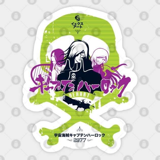 013c Harlock Skull Vintage Sticker by Yexart